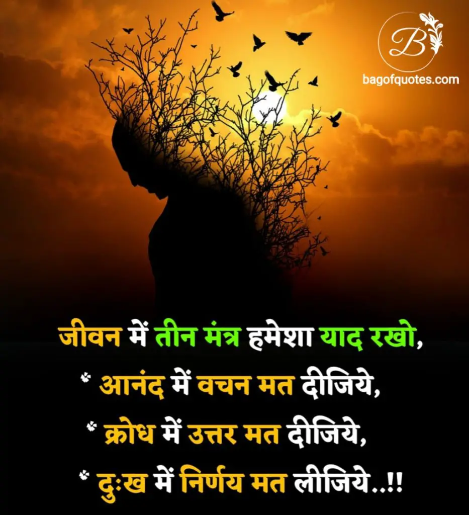 motivational quotes in hindi, जीवन में तीन मंत्र हमेशा याद रखो,
आनंद में वचन मत दीजिए