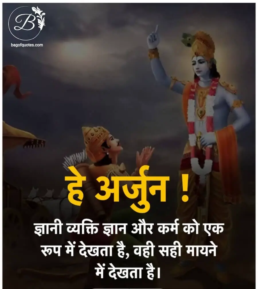 bhagavad gita quotes in hindi with images, बुद्धिमान व्यक्ति अपने द्वारा किए गए कर्मों को और अपने ज्ञान को हमेशा एक ही रूप से देखता है